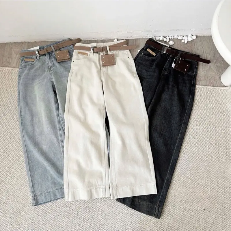 TATTA Jeans |#A17/A68  Quần Jeans Xuông 94cm 3 Màu Kèm Đai Charm  Nữ Kem Women quần bò 0