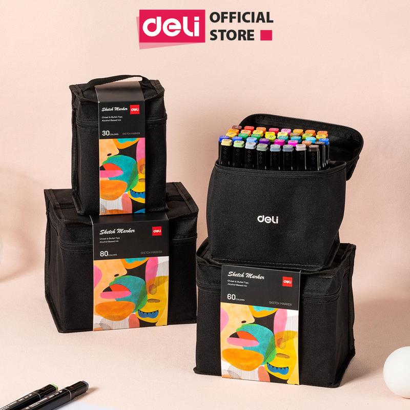 Bút màu dạ marker chuyên nghiệp chính hãng Deli kèm túi vải - Marker Deli CC182