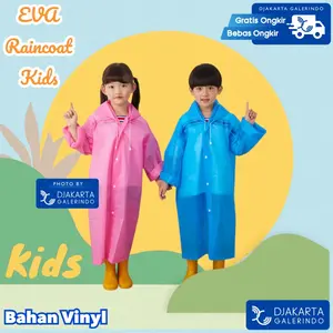 Jas Hujan EVA Tebal Bahan Vinyl Raincoat Topi light Weitght Ringan Pria Wanita Anak