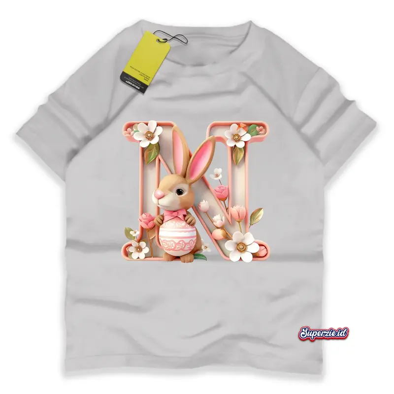 Superzie Kaos Anak 3 Dimensi Perempuan Lengan pendek Alphabet Huruf N Bunga Rabbit 4-13 Tahun 3D Print 0