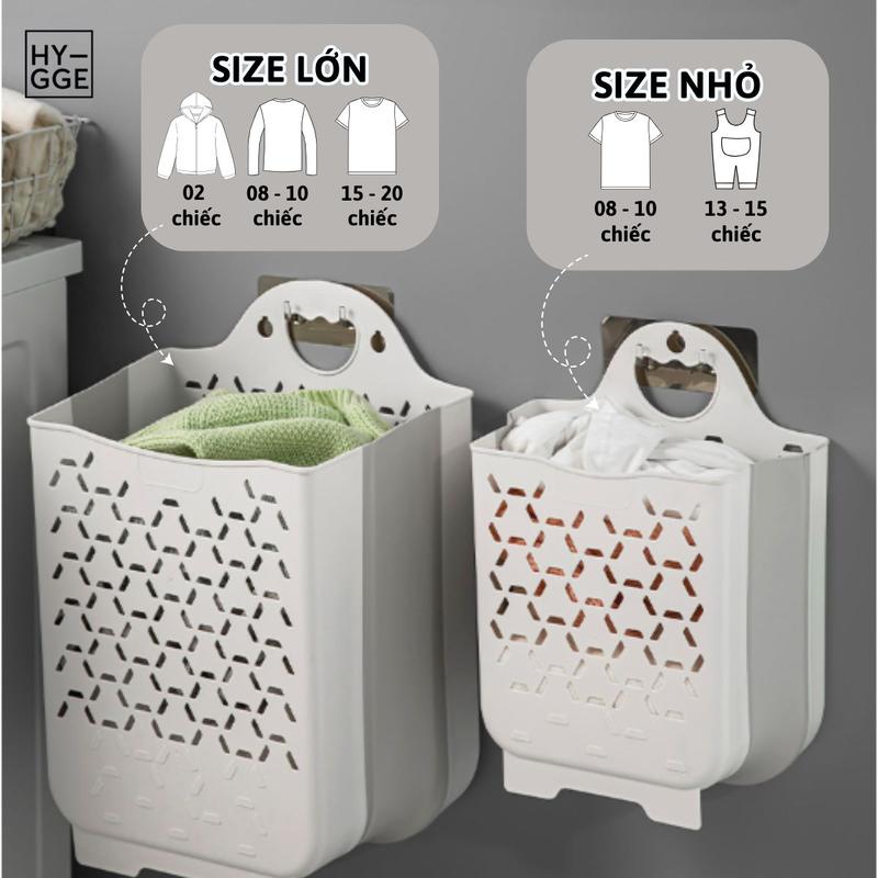Product Introduction of [MỪNG 30/4-1/5] Giỏ Đựng Quần Áo Bẩn Gấp Gọn Kèm Miếng Dán Treo Tường Trong Nhà Tắm, Sọt Đựng Quần Áo Bẩn Treo Tường HYGGE Rổ SP2014 3