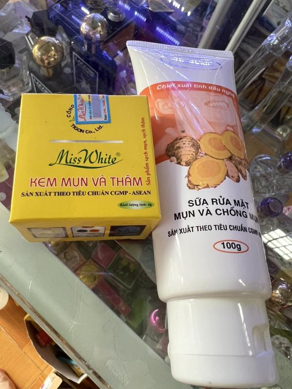 Combo Sữa rửa mặt nghệ Miss White 100ml + kem nghệ 6g sạch mụn trắng da