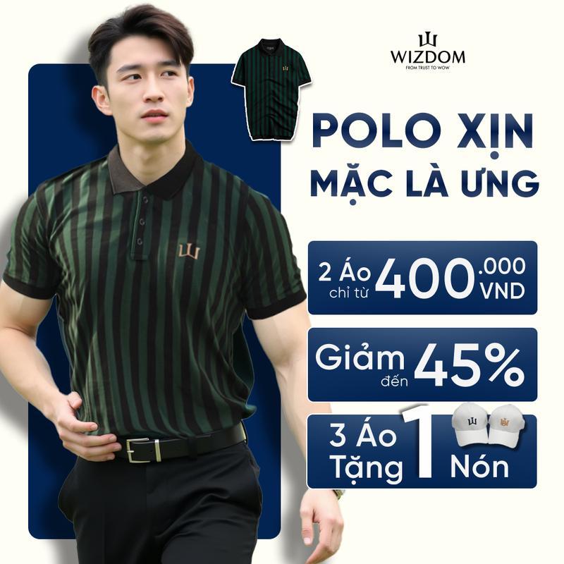 Áo Polo Nam Cao Cấp Wizdom TRUNK In Hoạ Tiết Kẻ Sọc Vải Cotton Thiên Nhiên 95% Thoáng Mát, Sang Trọng áo  polo