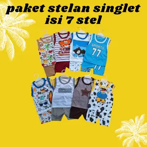 isi 7 stel setelan singlet anak 3-18 bulan laki laki perempuan lucu motif dan warna random Katun Parsel Bayi Laki-Laki Polka Polkadot