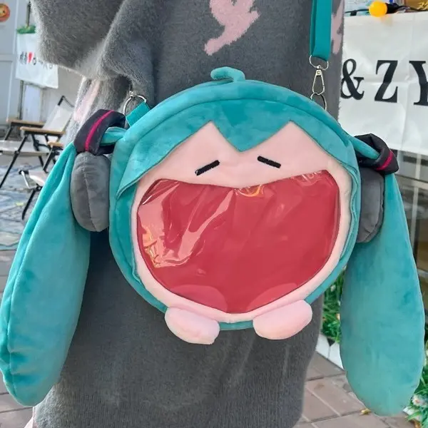 Japanese Cute Hatsune Miku Doll Bag Cartoon Backpack Plush Big Mouth Bag Women's Bag Gift Storage Bag Shoulder Messenger Bag