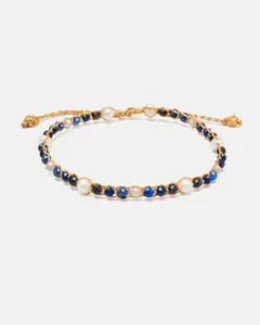 SKY Pearl & Gemstone Tali  Gold Semi Precious Stones  mix Pearl | Bracelet for Women Aesthetic Samapura | Labradorite, blue sandstone, lapis lazuli, blue spinel gemstones