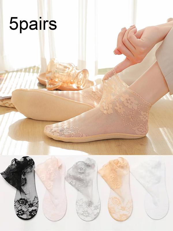 Women's Floral Lace Scallop Ankle Socks, Soft Breathable Comfortable Socks, Ladies Sheer Socks for Summer 3