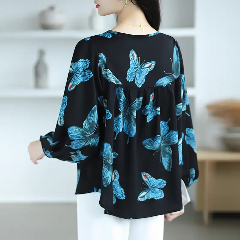 Áo Voan Cổ Tròn, Dành Cho Nữ, In Hình Bướm, Phong Cách Hồi Giáo, Áo Dài Tay, Hàng Mới Về 2