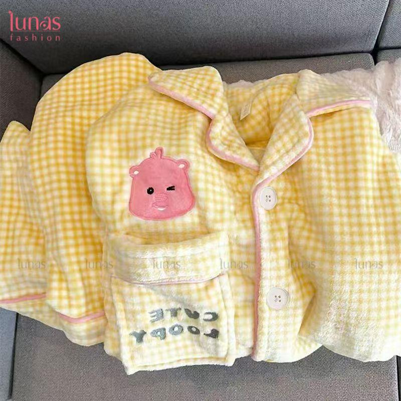 Bộ Đồ Ngủ Lông Cừu, Loppy Nhỏ Hải Hà Phong Cách INS, Lót Lông Cừu San Hô Dày, Dành Cho Nữ, Mùa Thu Và Mùa Đông, Hàng Mới Về 2024, Đồ Mặc Nhà Cho Bé Gái Women Nhung