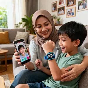 Smartwatch Anak GPS LBS Real Time Locator Zona Aman Peringatan Orang Tua Panggilan SOS Darurat Kamera Foto Pagar Elektronik Obrolan Suara Fitur Kelas Tenang Baterai Tahan Lama Layar Sentuh 1,44 Inci Setracker2