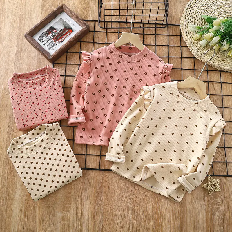 ByKiddos – Atasan Kaos Anak Perempuan Lengan Panjang Tangan Rampel Motif Lucu Gaya Modis 0