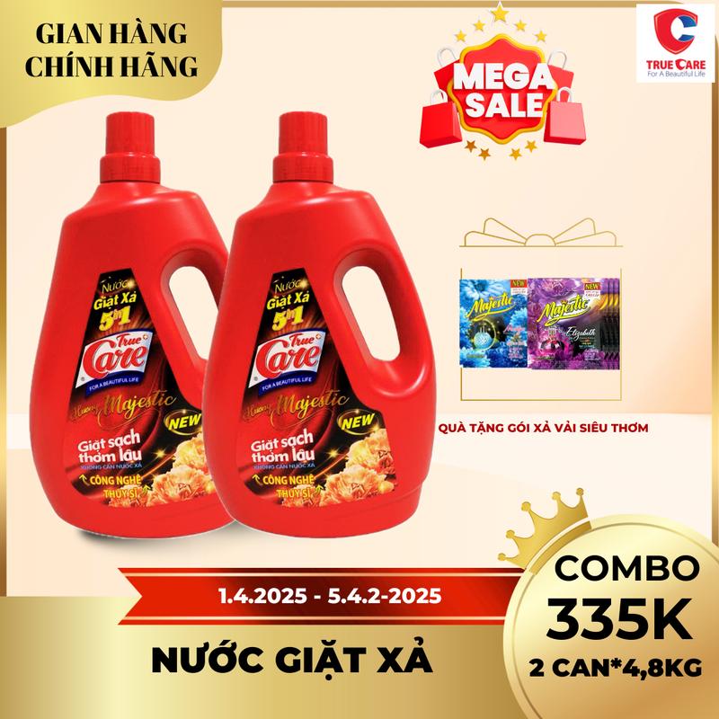 Combo 2 can Nước giặt xả True Care 5IN1 4,8kg  trắng sạch quần áo , gấp đôi hạt lưu hương thơm lâu mềm vải 1