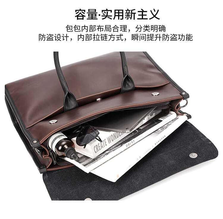 Product Introduction of Fashion Brand Retro Men'S Handbag Korean Style Crazy Horse Street Men'S Bag Backpack Crossbody Bag Casual Briefcase Computer Bag 5