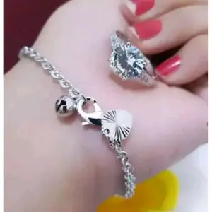 Gelang tangan nuri silver set cincin anti luntur perhiasan wanita titanium silver