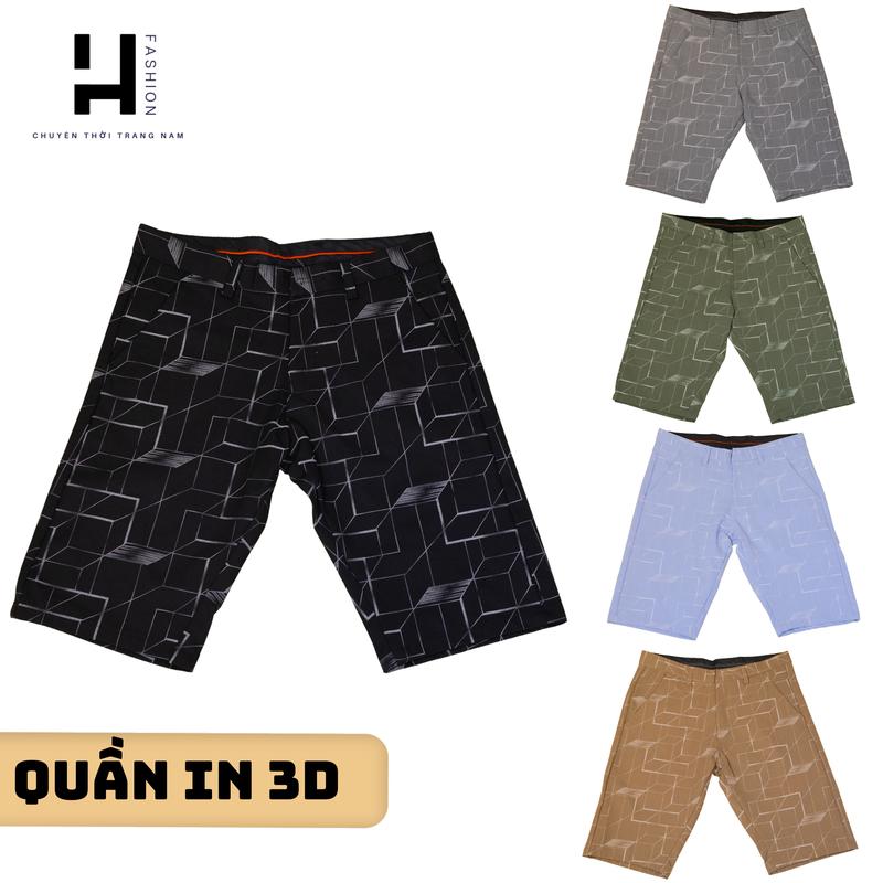 Quần short IN 3D vải tây âu  Nam  cao cấp vải cotton 2 chìu co dãn nhẹ mặt qua gối vận động thoải mái