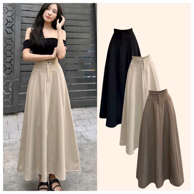 Product Introduction of Chân váy xòe dài lưng cao 1 nút Hàn Quốc cho nữ - Women Dress 7