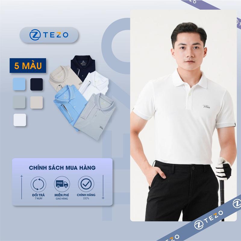 Áo polo nam thiết kế phối bo thêu logo Tezo áo thun nam có cổ ngắn tay 24APCT059