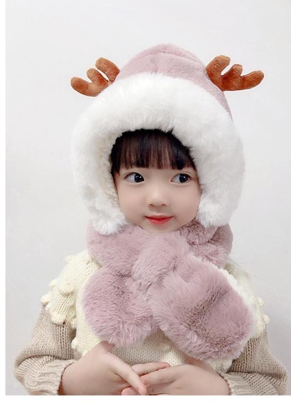 Product Introduction of Winter new children's hat scarf combination male and female children warm plush cute baby deer antler ear protection hat 6
