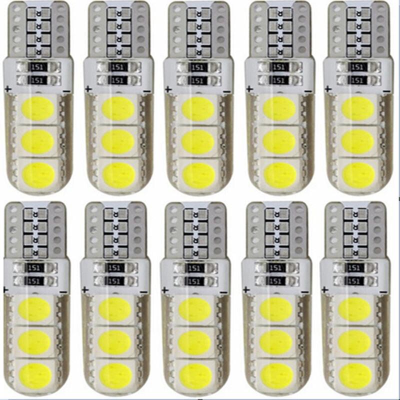 10x T10 W5W Car LED Bulb Turn Signal Light Auto Interior Dome Reading Light License Plate Wedge Side Super Bright White 12V 6SMD 0
