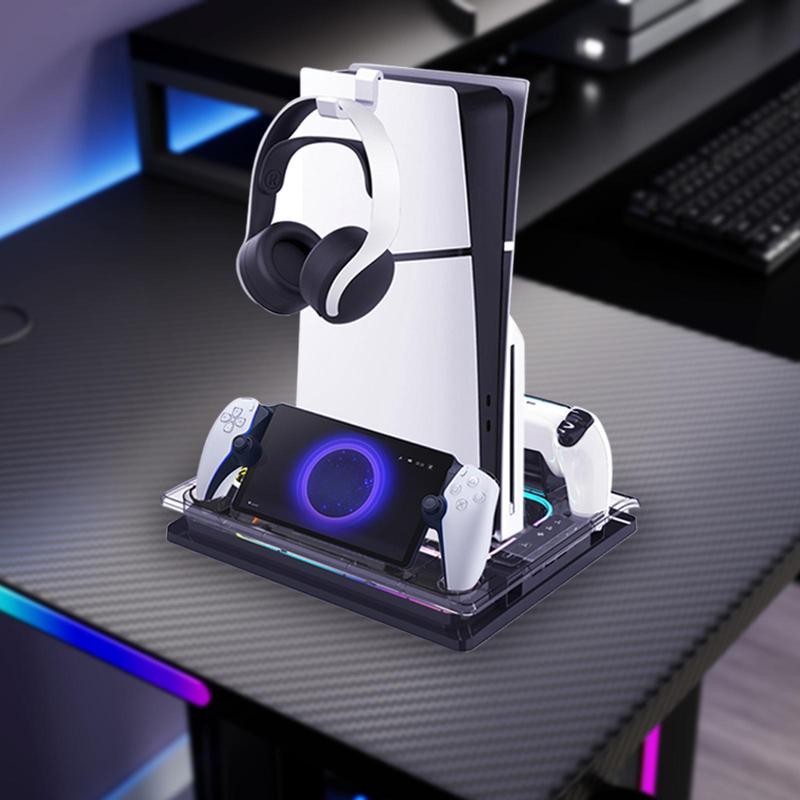GAMINJA P53 Console Stand Cooling Station, Dual Controller Charging Station with 7 RGB Light, Console Accessories for Playstation 5 Digital Disc Slim, Game Peripherals 6
