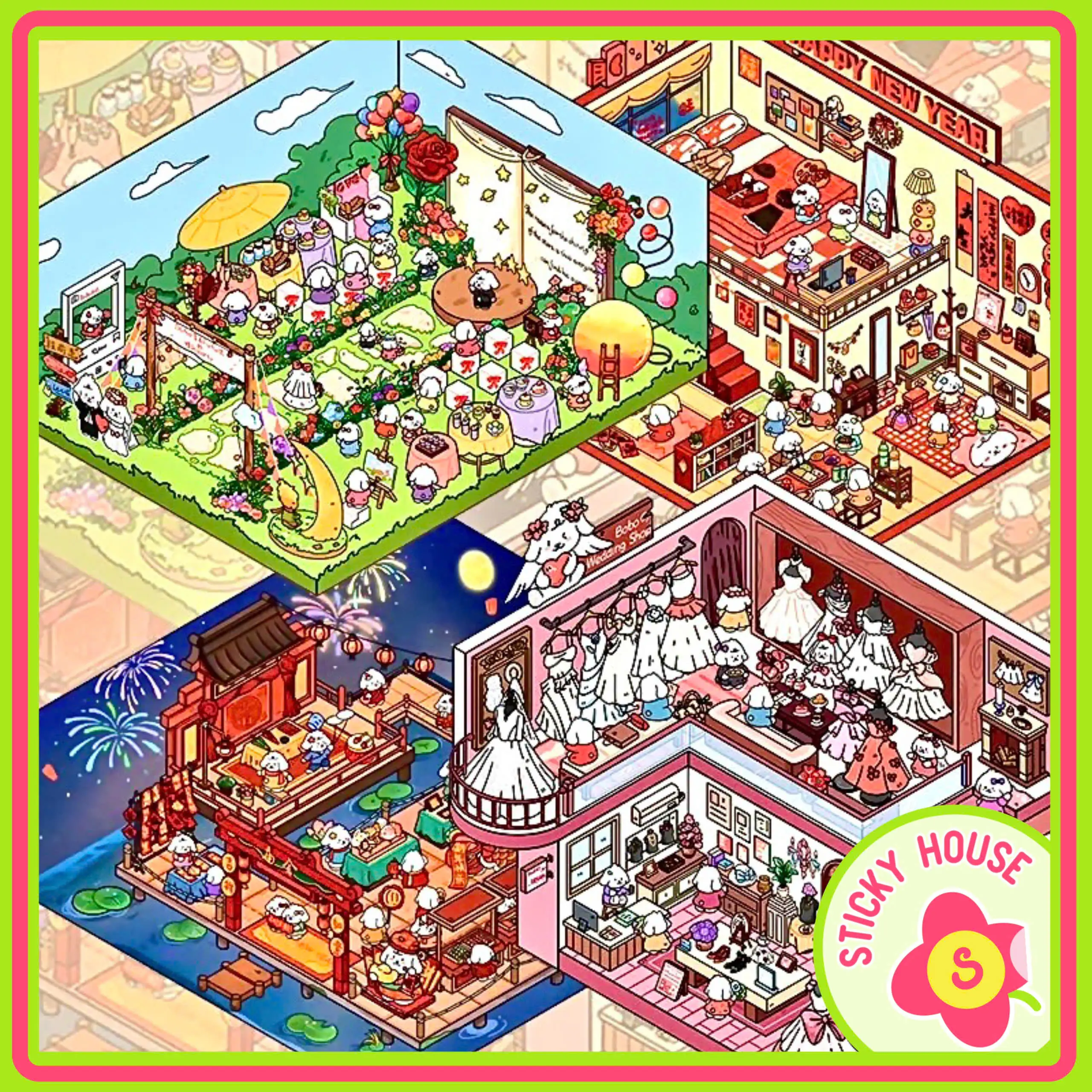 Sticker 3D mẫu mới siêu xinh sắp xếp trang trí cảnh quan, sắp xếp nhà cửa, game giải stress, DIY, Bobo ver2