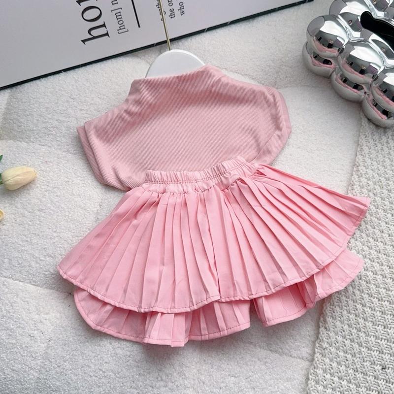 Sét Váy Cho Bé Gái Năng Động Gồm Áo Cotton Len Phối Chân Váy Đập Ly Từ 10kg Đến 35kg Màu Hồng Vải Cotton