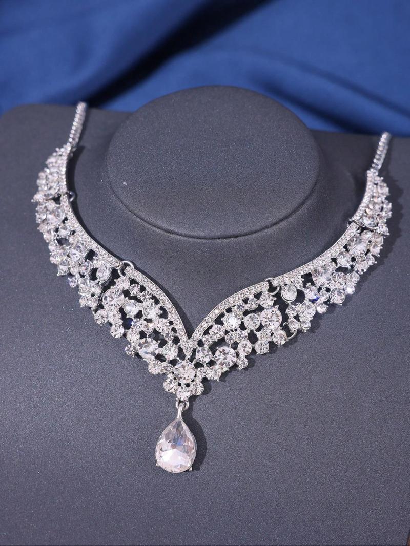 Product Introduction of 4pcs/set Rhinestone Decorated Crown & Necklace & Earrings, Elegant Wedding Bridal Jewelry Set, Bridal Party Favor for Women Girl Gift 7