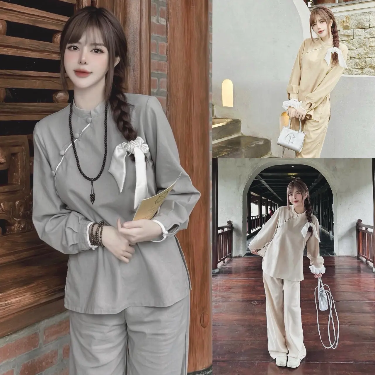 Pháp Phục TIỂU THƯ Lụa Trượt Nhật Hottrend 40-80kg (Tặng chuỗi 108 hạt) Nữ Women Áo Top