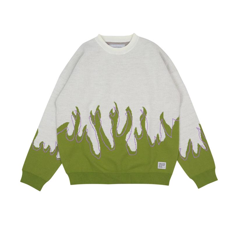 Cosmic Knit Sweater FLAME LINE Knitwear Rajut Pria Katun Kerah Top Panjang Sweatshirt 2