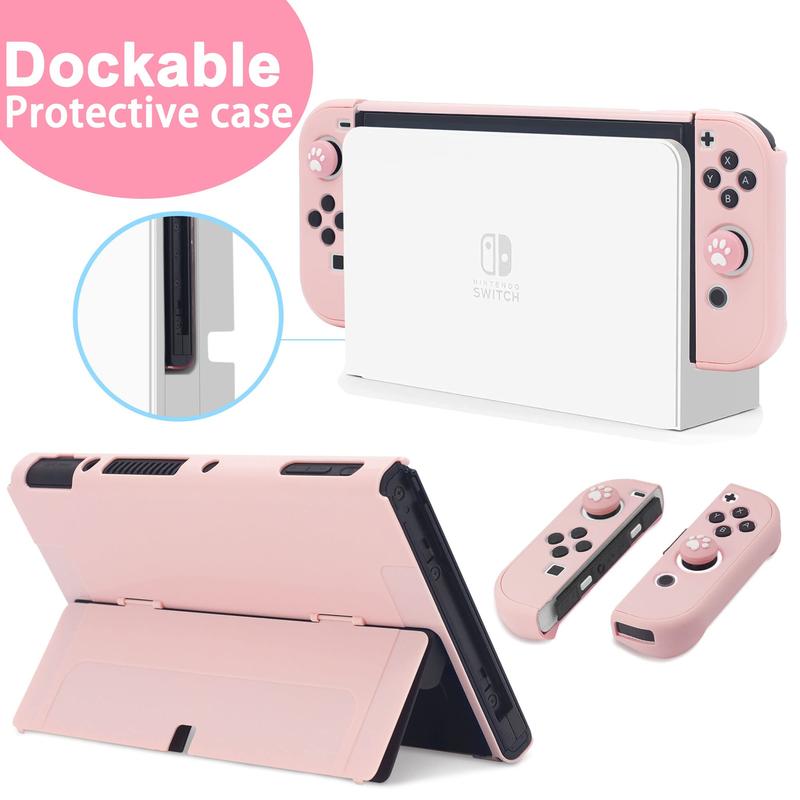 Cute Travel Carrying Case for Switch, 1 Set 10 in 1 Game Console Protective Case with Game Console Stand & Thumb Grip Caps, Console Accessories Kit 3