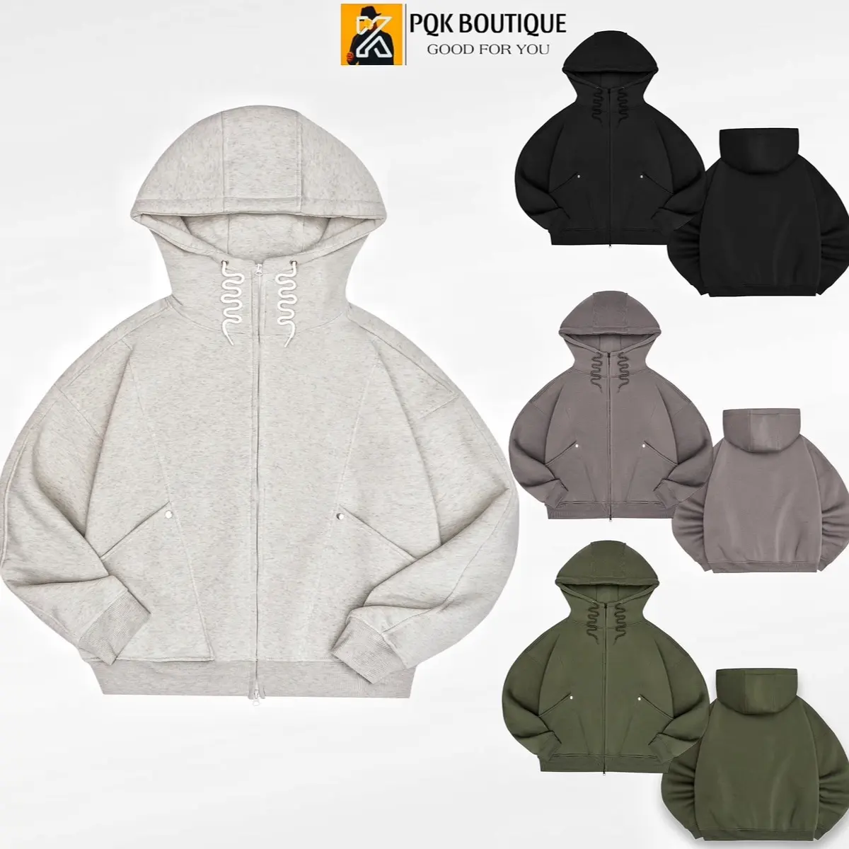 Áo Khoác Hoodie 2 Khoá Kéo WINKY BASIC Cổ Cao Túi Lạ Mắt Nhiều Màu / Xám Tiêu / Đen / Rêu / Xám Tối