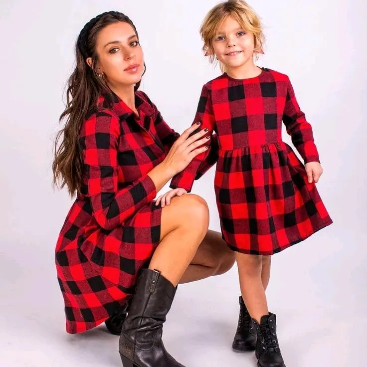 Couple mom and kids // Midi dress couple ibu dan anak perempuan // Couple baby Tartan // 2 in 1 baju ibu anak Pasangan 0