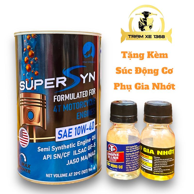 Nhớt Super Syn + Súc Động Cơ + Phụ Gia Nhớt - Dầu Động Cơ Xe Số Xe Côn Tay - Bộ 3 Sản Phẩm Bảo Dưỡng Xe Máy