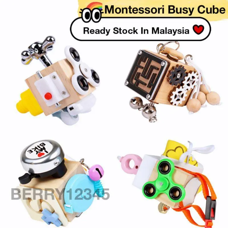 Busy Board Wooden Busy Cube Unlock Toys Montessori Mainan Bayi Kanak budak Educational toys Fun toys