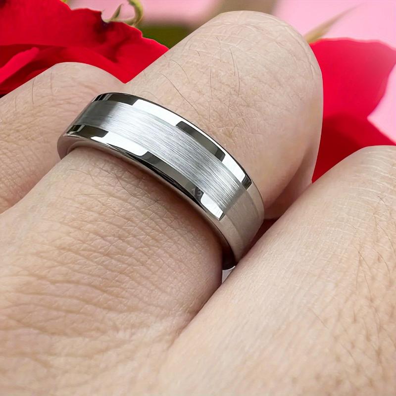 Product Introduction of [Local warehouse shipments] 1pc Luxurious 6mm Gold-Plated Tungsten Carbide Engagement Ring - Sleek Beveled Edges, Fashion Wedding Band for Men & Women, Durable & Stylish 14