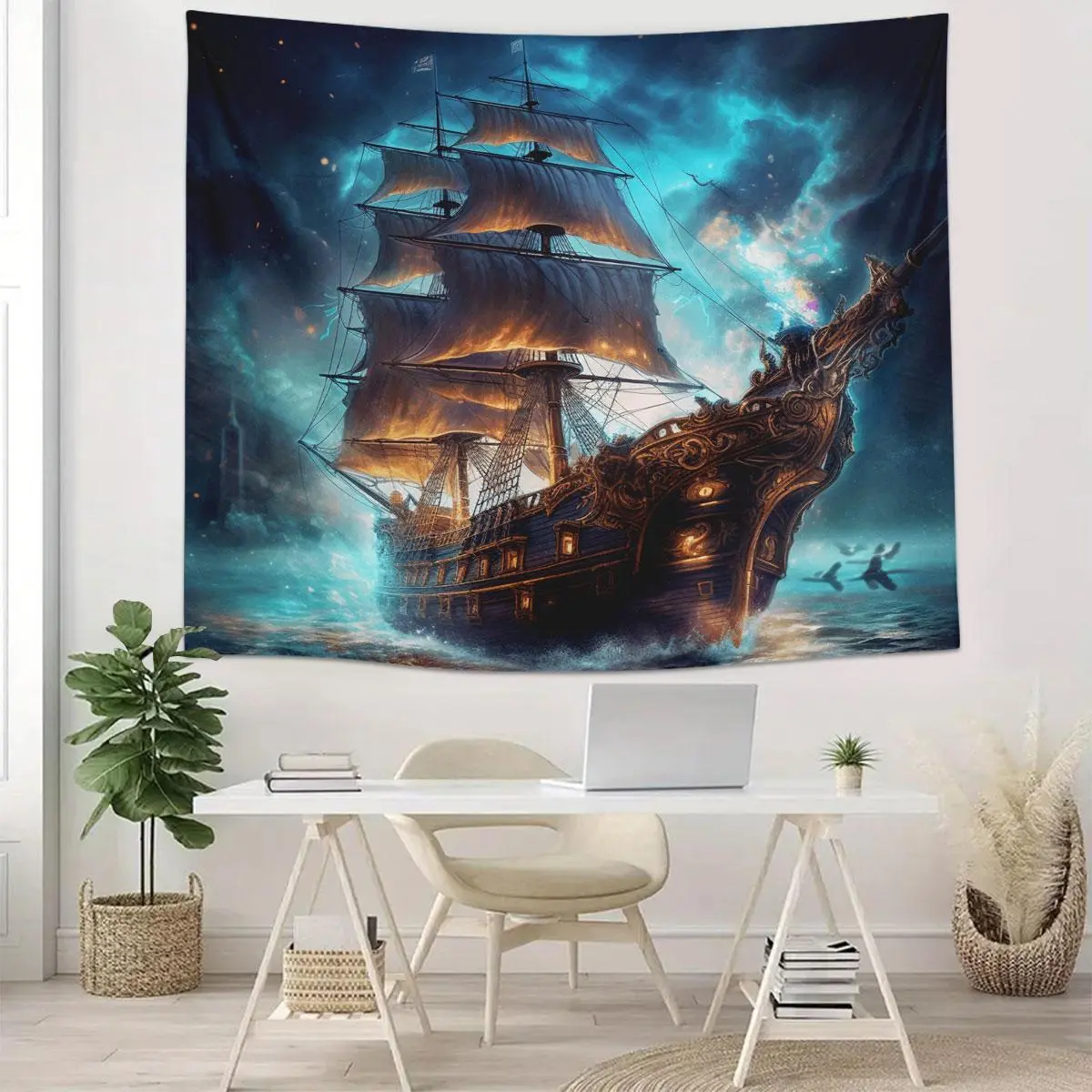 Pirate Ship Pattern Tapestry, Wall Hanging Decor, Wall Art for Home Living Room Bedroom, Home Decor, Room Decor, Bedroom Accessories