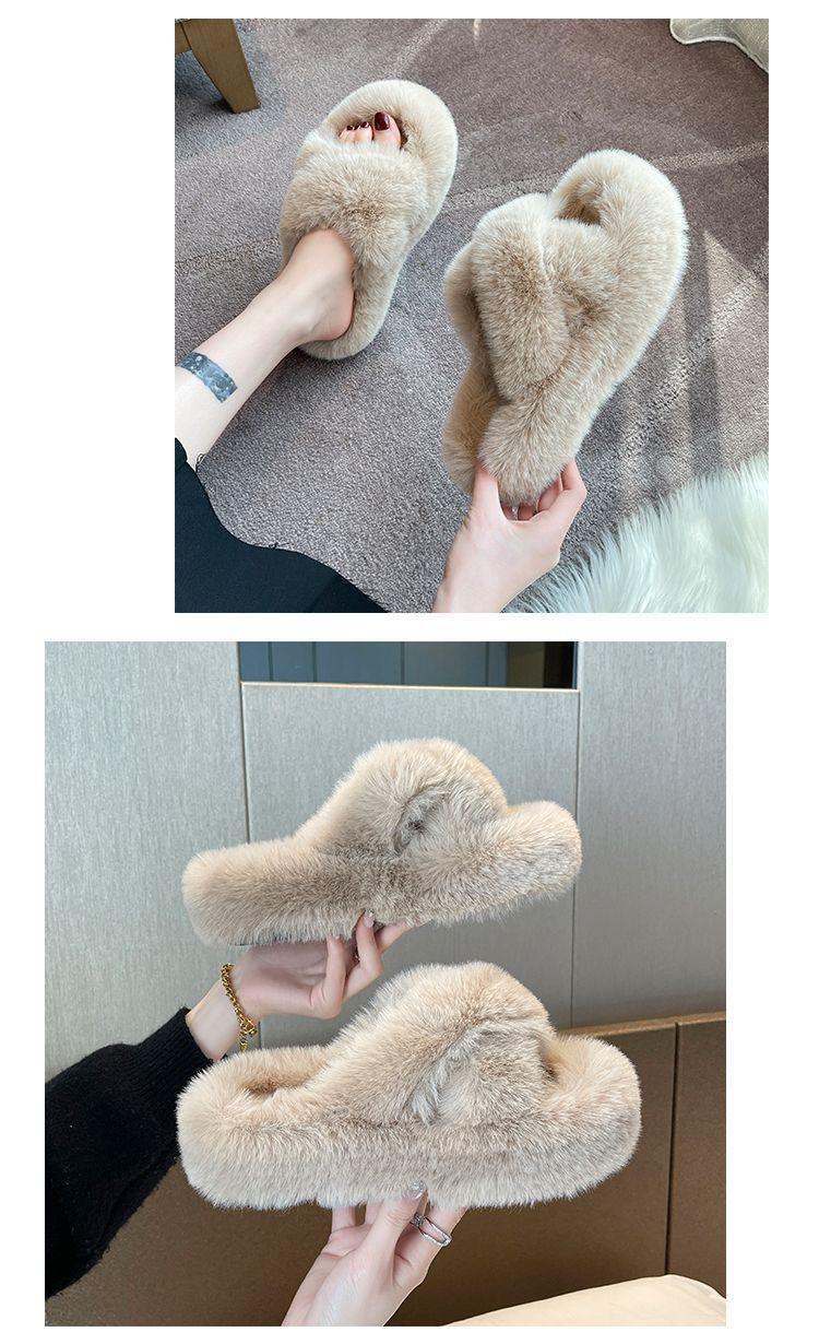 Product Introduction of Dép Lông Mịn, Đế Dày, Thắt Lưng Chéo, Nữ, Thích Hợp Cho Mùa Thu Và Mùa Đông, Có Thể Mặc Ngoài Trời, Đế Mềm, Dép Bông Gia Dụng, Hàng Mới Về 2024 Dép Lê Women DéP Slipper 10