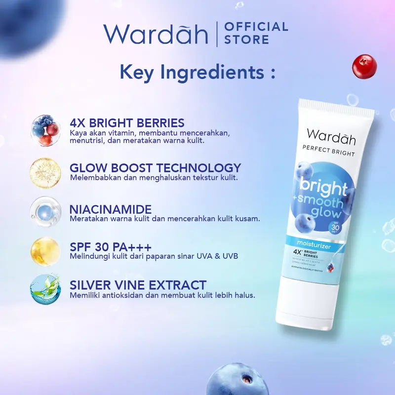 WARDAH Perfect Bright Moisturizer Bright + Smooth Glow SPF 30 PA+++ 20 ml - Pelembab untuk Kulit Glowing - Mencerahkan, Melembabkan, Melembutkan, dan Melindungi Kulit - Skincare 3