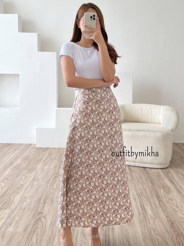 Rok Floral Skirt A Line / Maxi Skirt / Highwaist / Korean Skirt Crinkle Fit 4