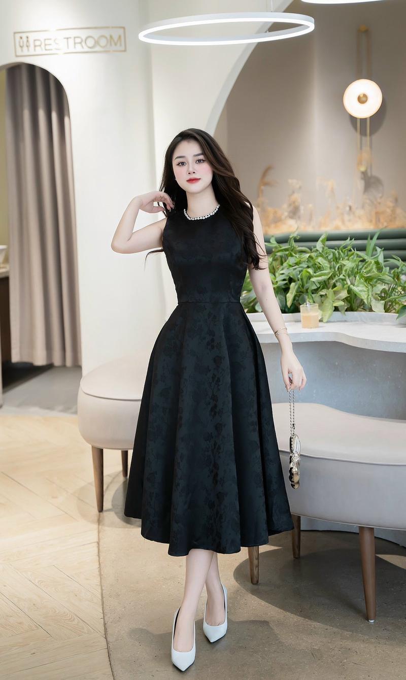 Product Introduction of Váy sát nách quay lộn 2 lớp Vân Hoa cao cấp cổ đính đá siêu sang Smlxl Nữ Women Dress 3