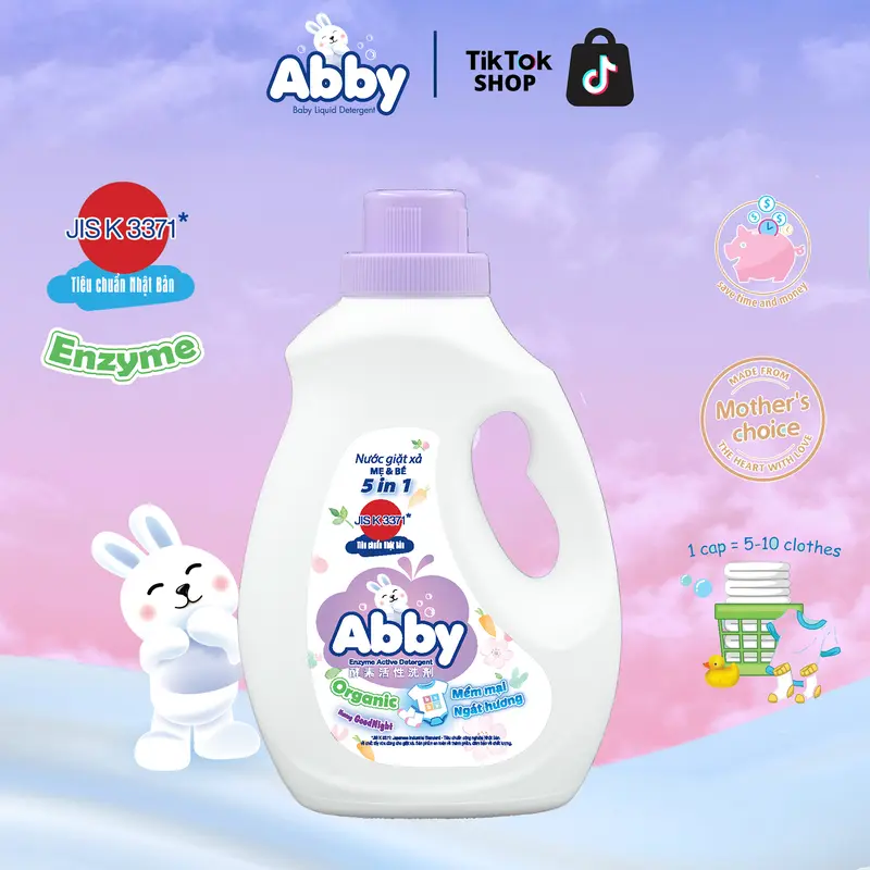 Nước giặt xả ABBY Organic 1100ml công nghệ Enzym làm sạch các vết bẩn an toàn, thiên nhiên Cho Bé 5