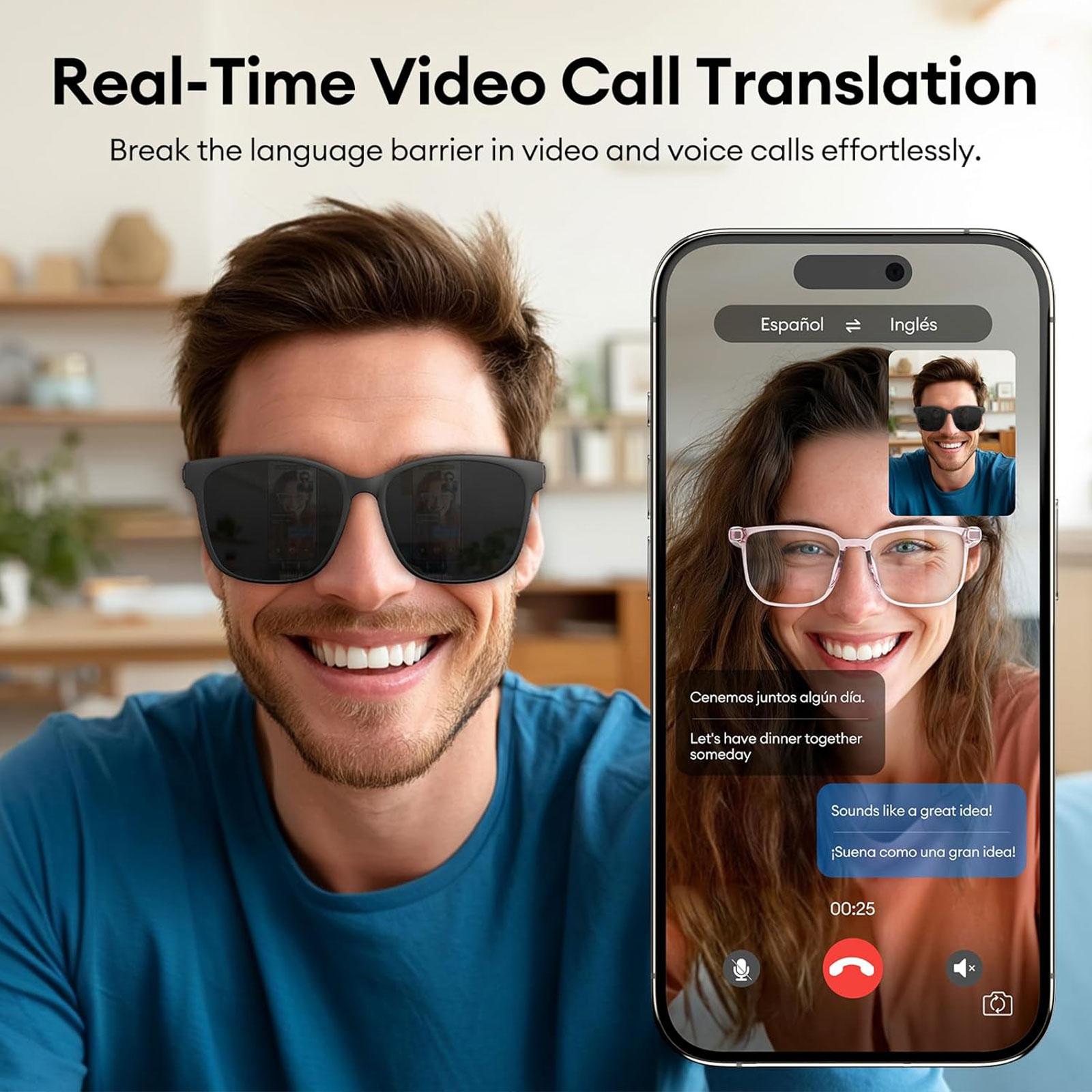 Smart AI translation audio glasses, real-time app translation in over 160 languages, light-sensitive color-changing lenses - Image 3