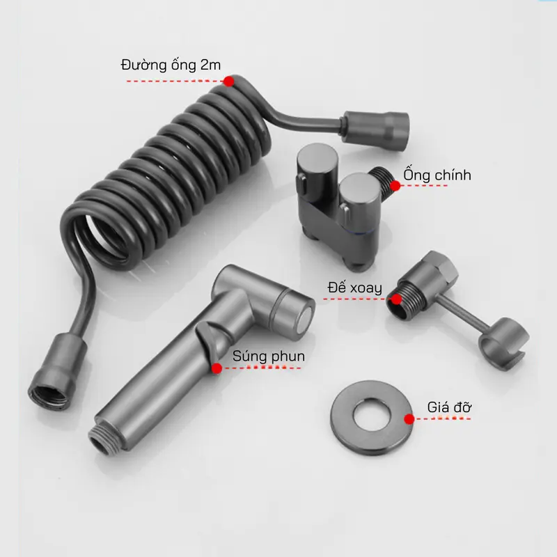 Vòi Xịt Vệ Sinh Bộ Vòi Sịt Vệ Sinh Tăng Áp Vòi Bồn Cầu Inox 304 Chia 2 Đầu Nước Không Gỉ 1