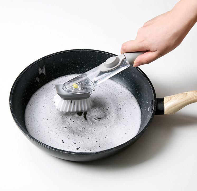 Bàn Chải Cọ Rửa Chén Bát Xoong Nồi, Chà Rửa Đa Năng 2in1 Có Chỗ Đựng Nước Rửa Chén 4
