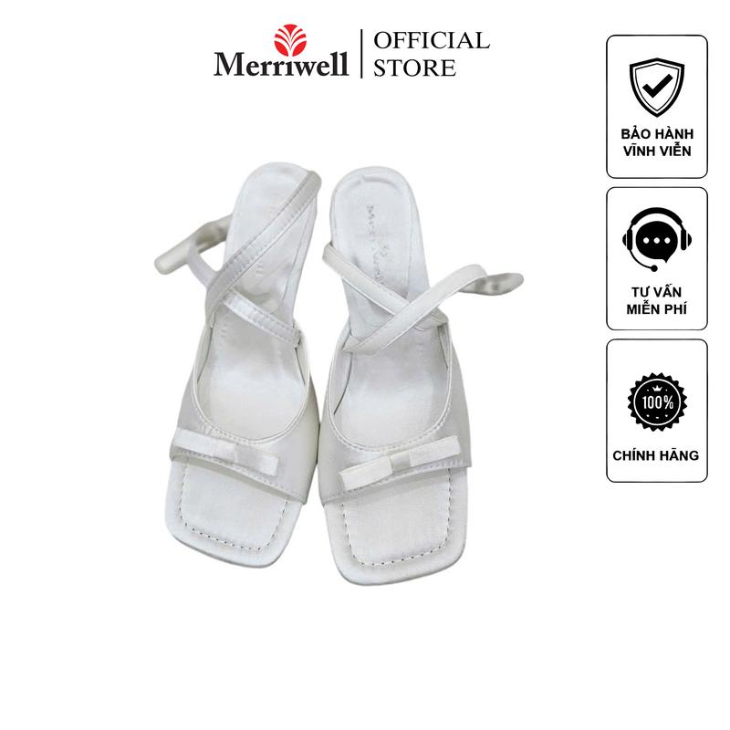MERRIWELL Giày Cao Gót Nữ Đính Nơ Dây Cài Mũi Vuông GNF18 - Shoes giay  7 phan giày  cao 3 phân không quai DéP Sandal Cao Su Hoa Nhung Dép giày  đẹp 2024 dép cao gót  7 phân mũi nhọn cao  gót đế thấp