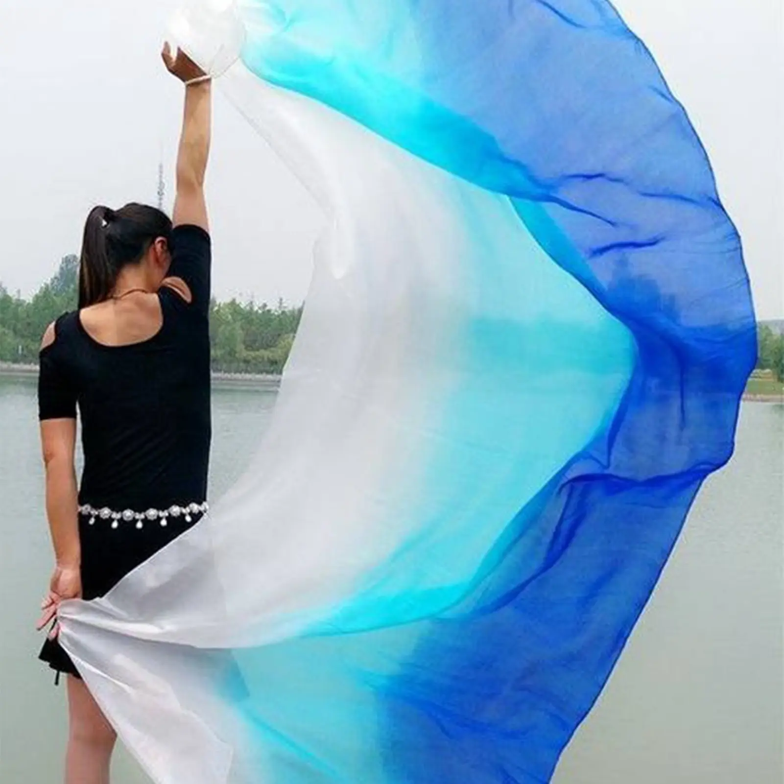 Women's Belly Dance Veil Gradual Colorful Imitation Silk Scarf Veil Large Dancing Hand Scarf 200 x 80cm