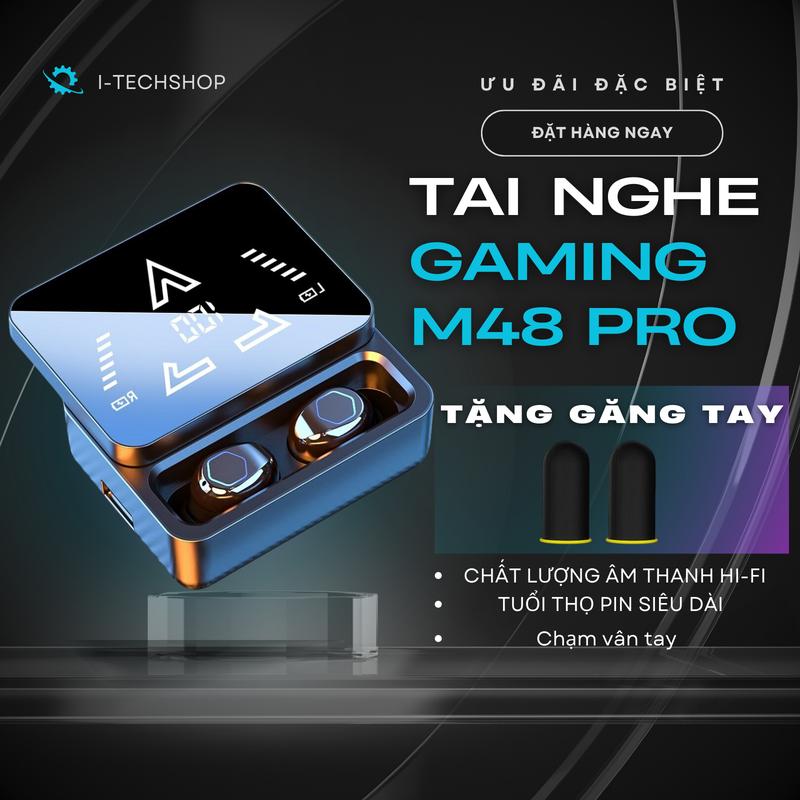 Tai Nghe Bluetooth M48-Pro Gaming 5.4 Thế Hệ Mới Kháng Nước Khử Tiếng Ồn Có Micro Đàm Thoại Chơi Game Có Độ Trễ Thấp . tai  nghe  ky9  pro bass căng