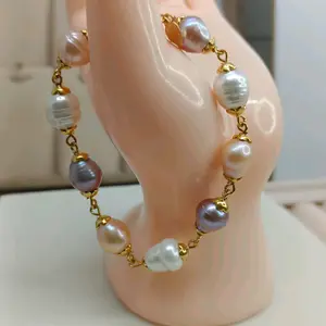Gelang mutiara air tawar kombinasi grade A lapis emas