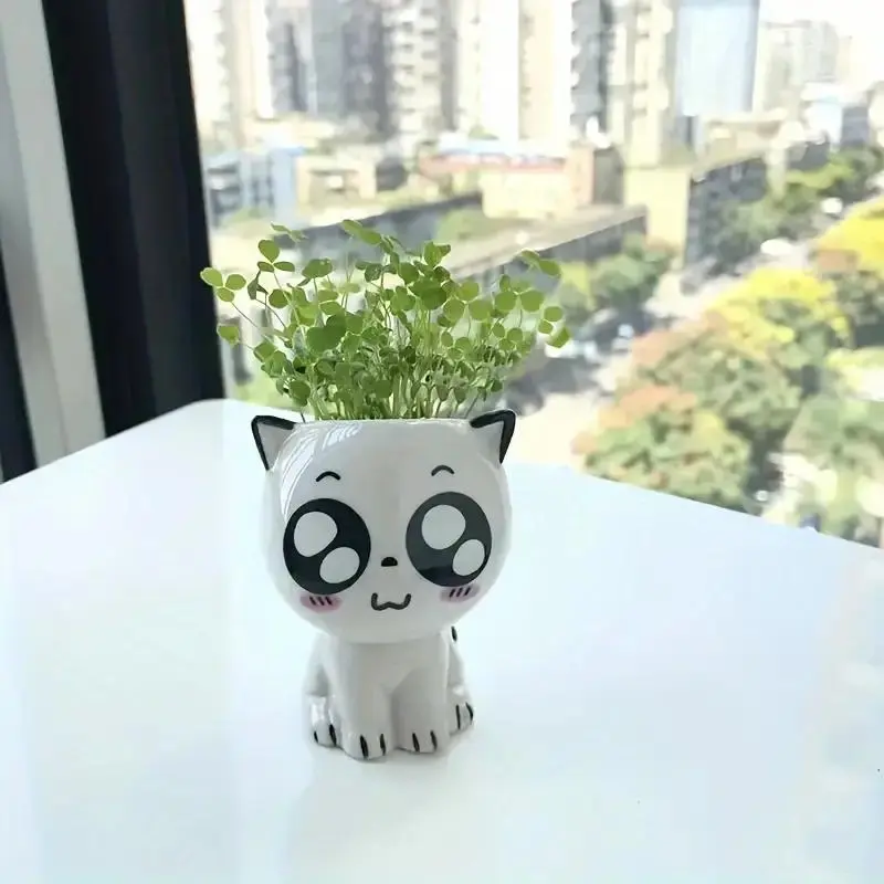 Cute Cat Design Ceramic Flower Pot, 4 Counts/set Mini Cartoon Cute Potted Plant, Desktop Potted Plant for Home Office School Decoration 2