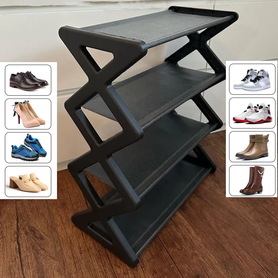 4 Layer Shoe Rack, 1 Piece Spring Shoe Storage Rack, Shoe Storage ...